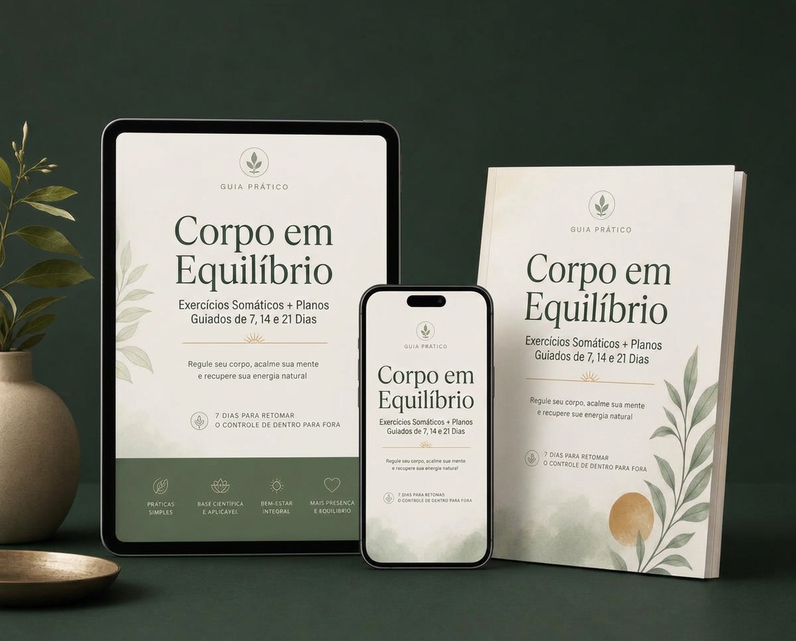 Corpo em Equilíbrio em tablet, celular e versão impressa